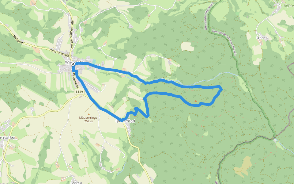Wiesmath - Sperkerriegel - Kreuzeiche - Kindelmühle - Wiesmath walking route map in Wiesmath