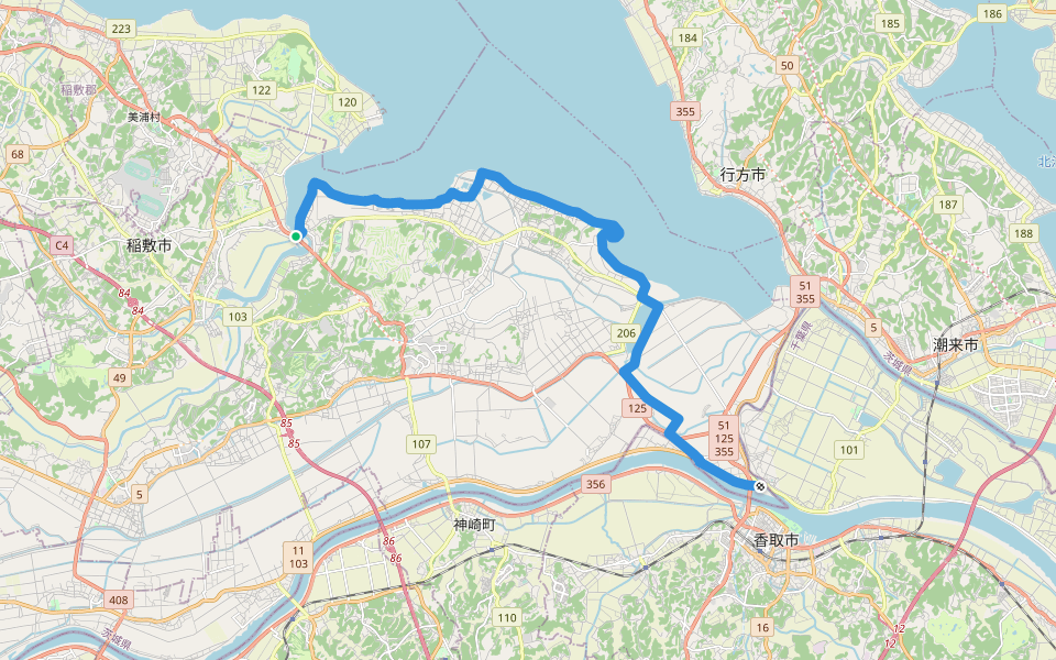 KFT - I18 - Mizu no megumi to suiden chitai no michi walking route map in Inashiki