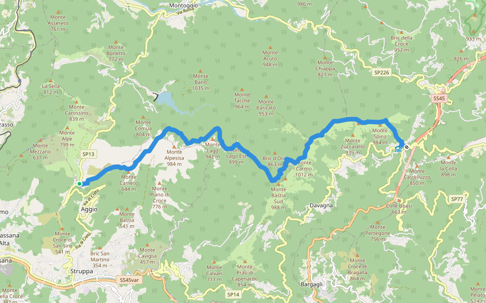 Colle di Creto - Passo della Scoffera walking route map in Creto