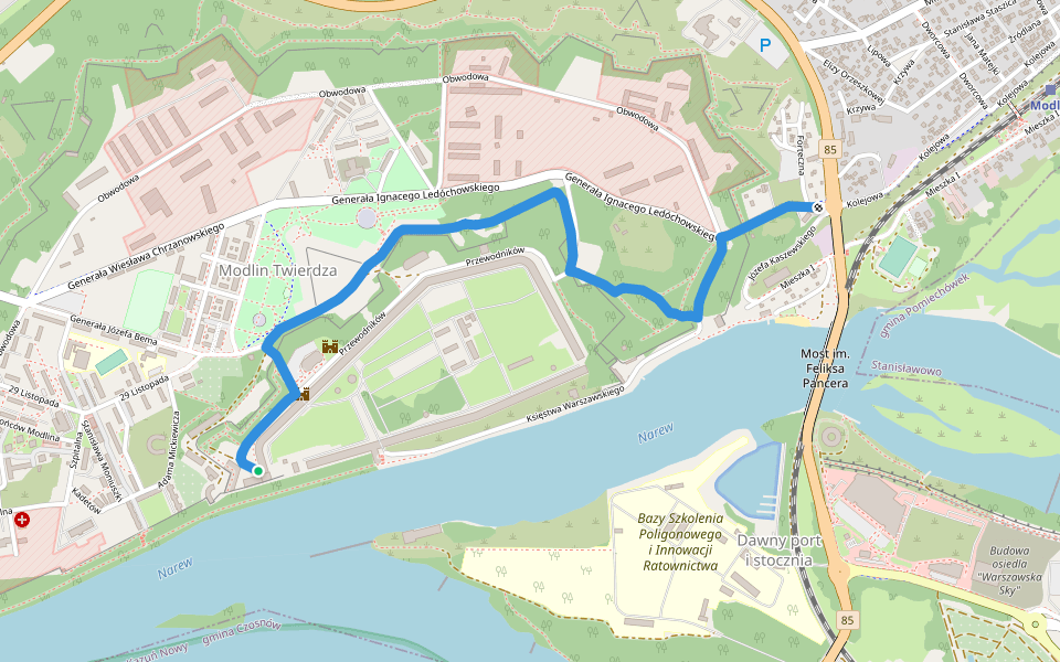Twierdza Modlin, Rondo - Twierdza Modlin, Wieża Tatarska walking route map in Nowy Dwór Mazowiecki