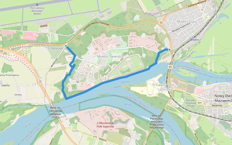 Twierdza Modlin Zielony walking route map in Zakroczym