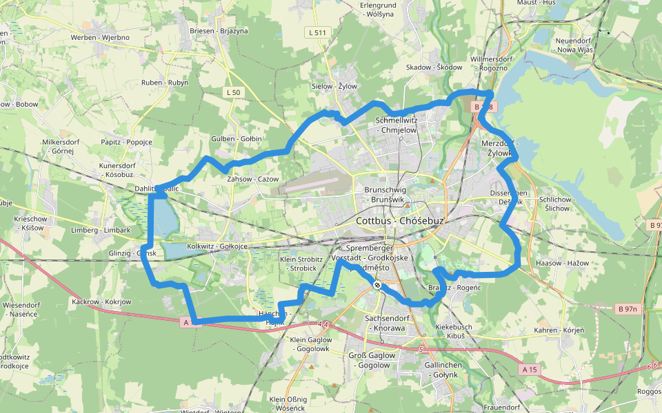 Cottbuser Wanderring walking route map in Cottbus