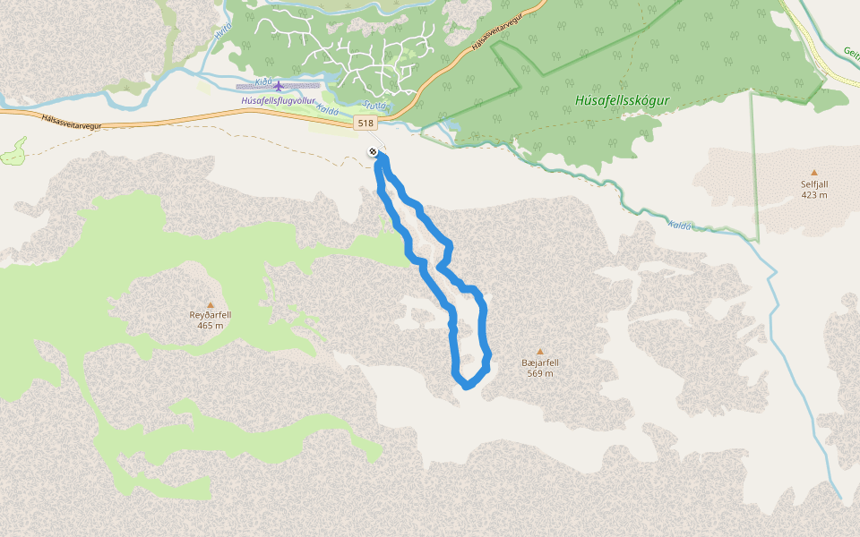 Baejarfell walking route map in Borgarnes
