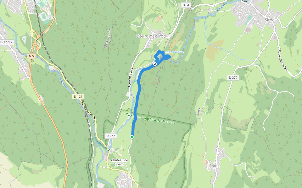 Sentier des Pertes-de-l'Ain walking route map in Syam