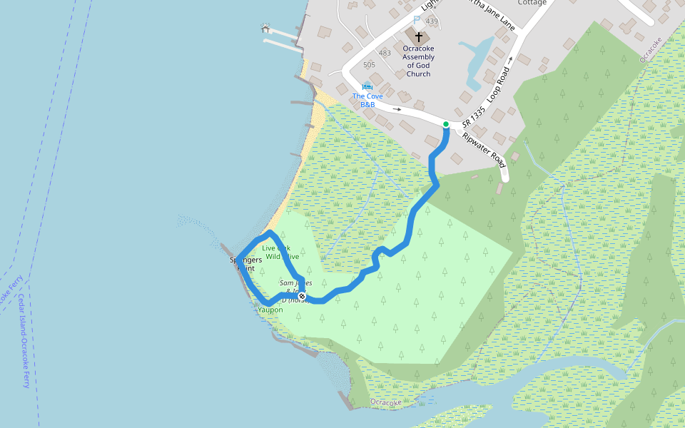 Jim Stephenson Nature Trail walking route map in Ocracoke