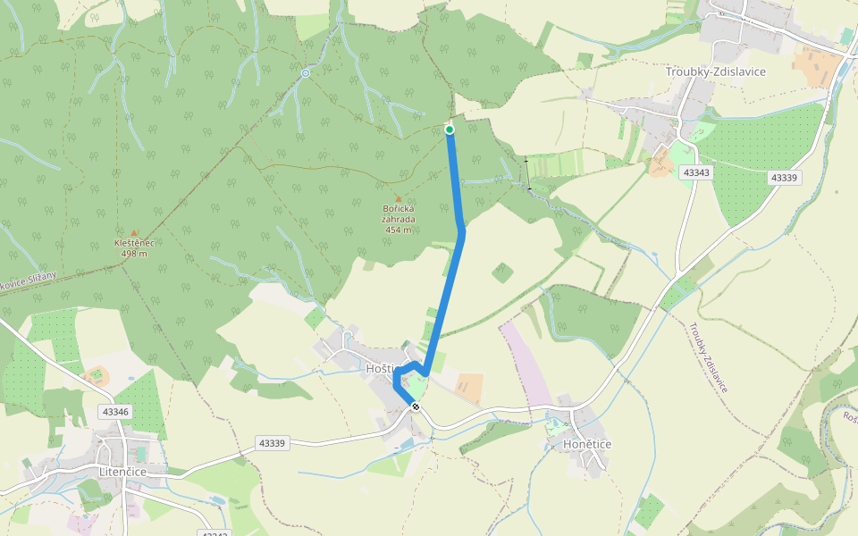 [Ž] Hoštické aleje - Hoštice bus walking route map in Hoštice