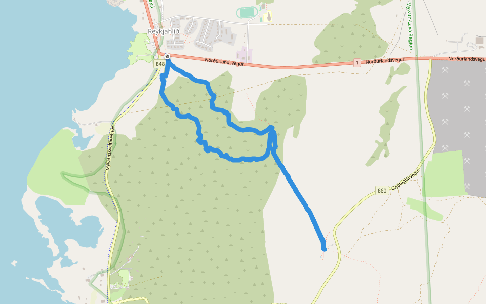 Grjotagja walking route map in Akureyri