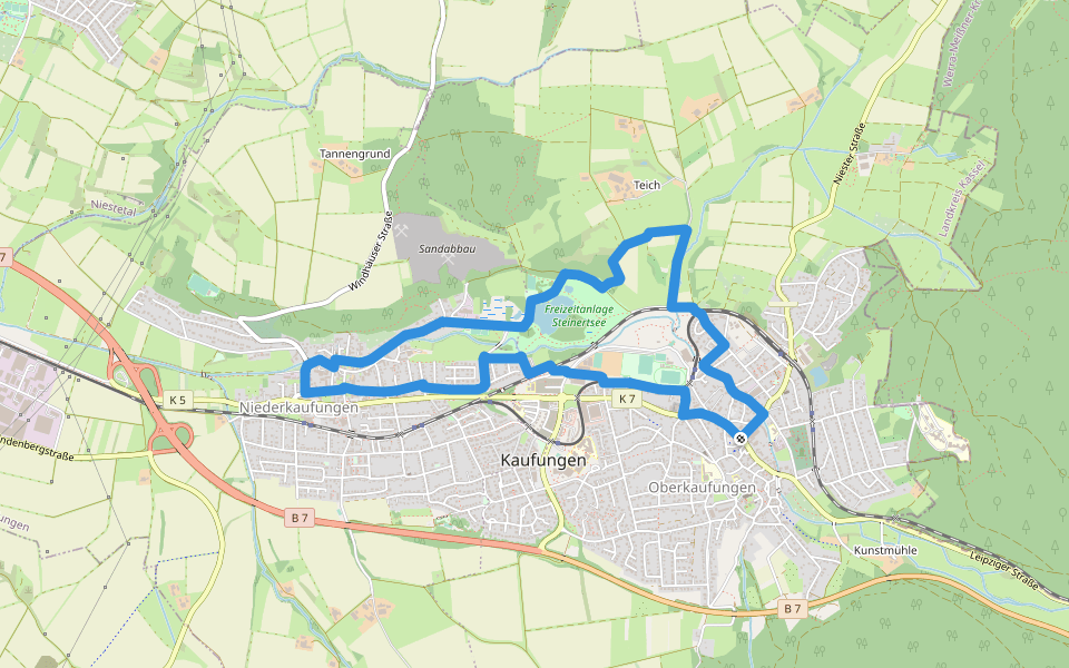 Kaufungen, O3 - Steinertsee Weg walking route map in Kaufungen