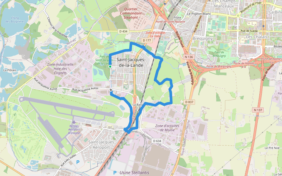 La Basse Bouvrais walking route map in Saint-Jacques-de-la-Lande