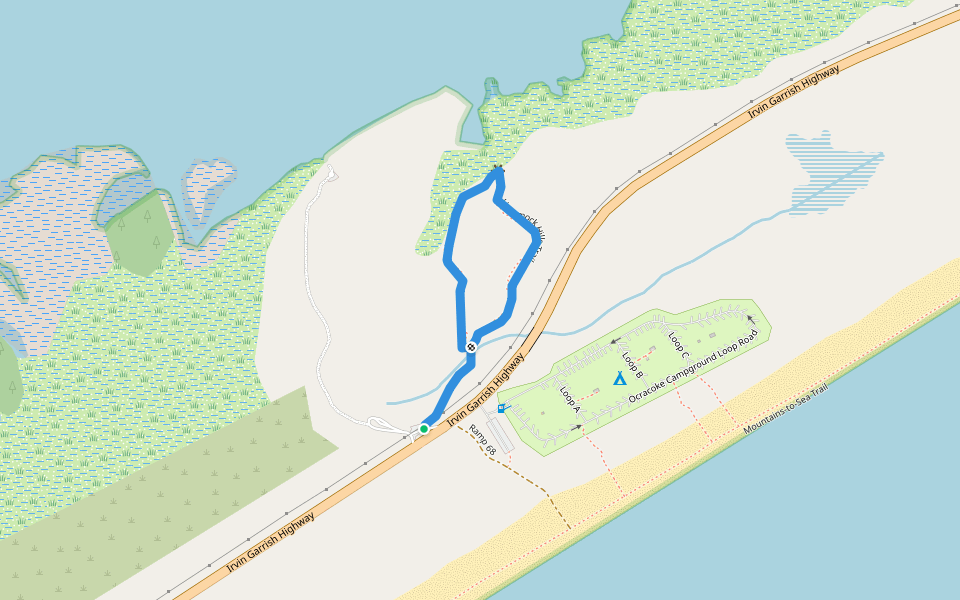 Hammock Hills Trail walking route map in Ocracoke