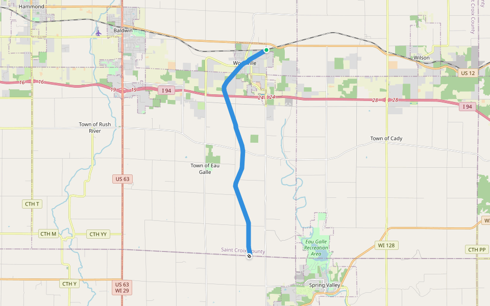 Wildwood Trail walking route map in Woodville