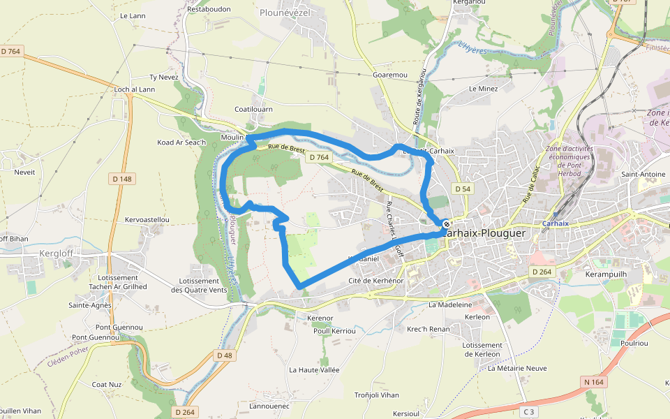 La vallée de l'Hyères walking route map in Carhaix-Plouguer