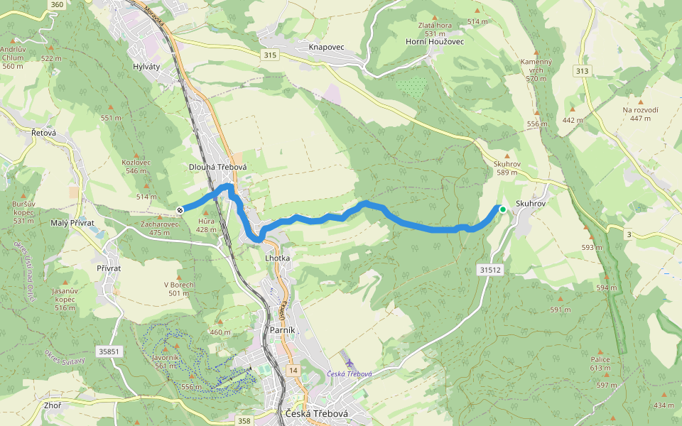 [Ž] Pod Kozlovcem - Pod Skuhrovem walking route map in Česká Třebová