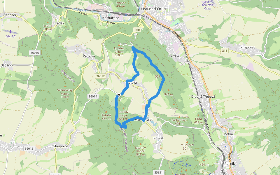 NS Okolo Řetové walking route map in Řetová
