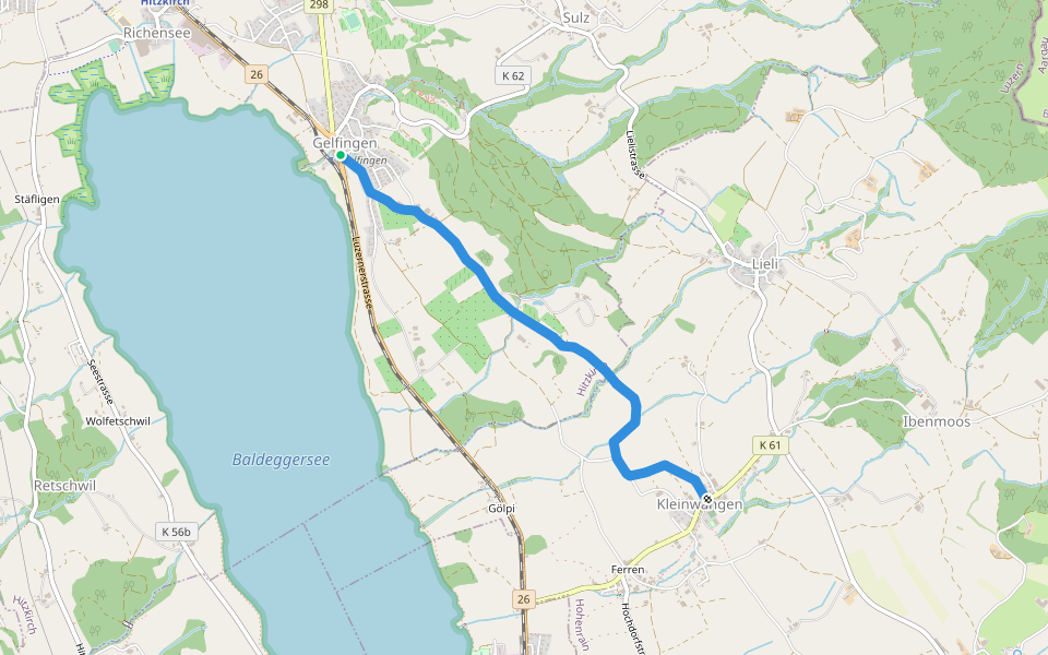 Gelfingen - Kleinwangen walking route map in Hitzkirch