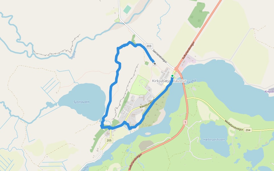 Kirkjubæjarklaustur walking route map in Kirkjubæjarklaustur