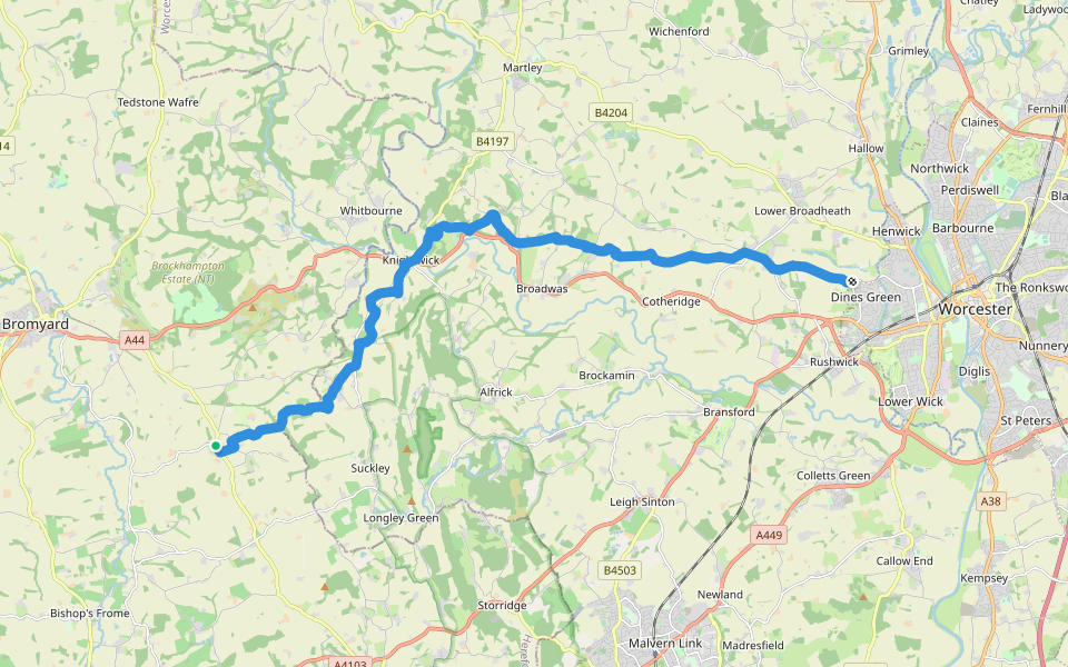 Three Choirs Way (Stanford Bishop to Worcester) walking route map in Stanford Bishop