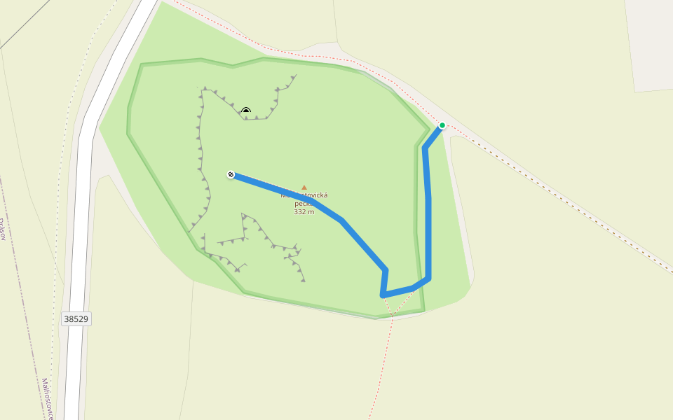 Malhostovická pecka walking route map in Malhostovice
