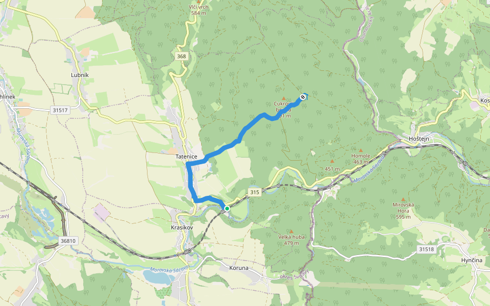 [M] Cukrová bouda - Tatenice walking route map in Tatenice