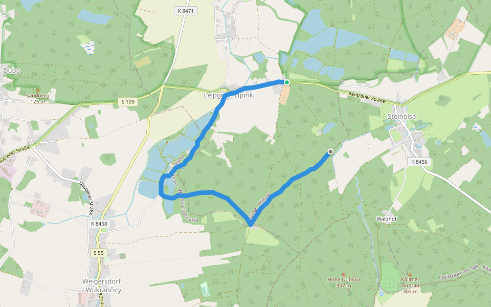 Grüner Punkt - Altteich walking route map in Mücka