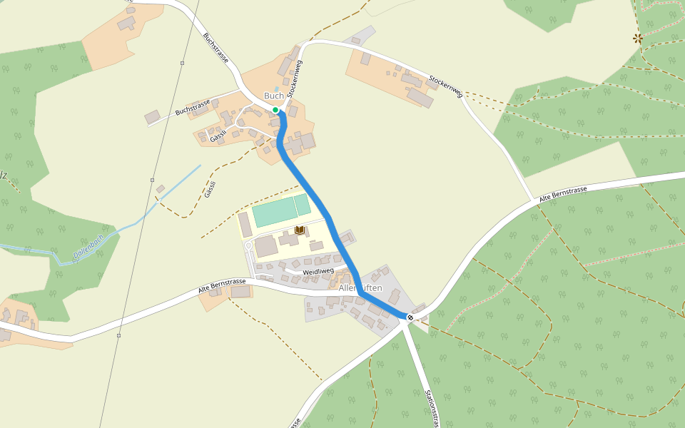 Buech - Allenlüften walking route map in Mühleberg