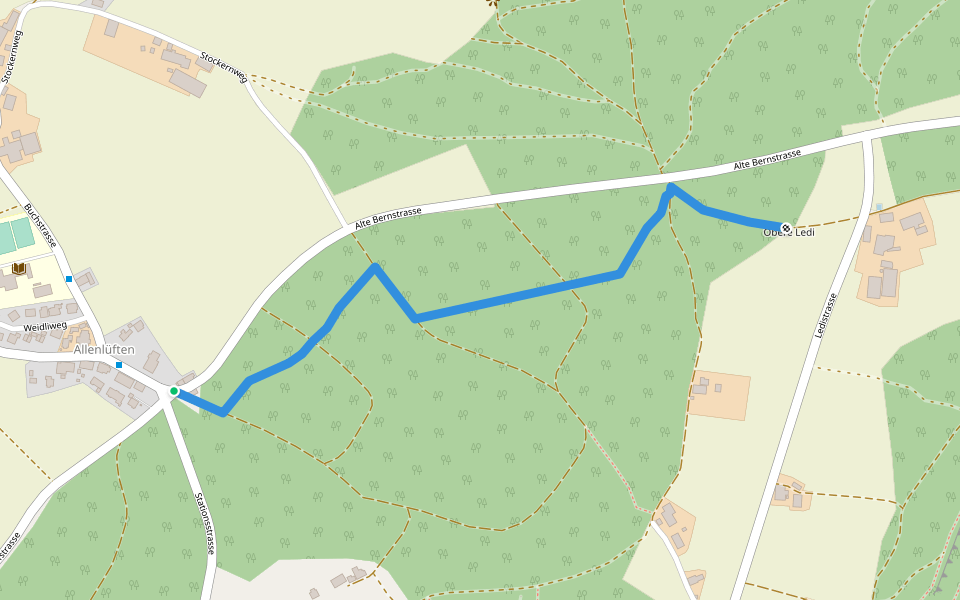 Allenlüften - Obere Ledi walking route map in Mühleberg