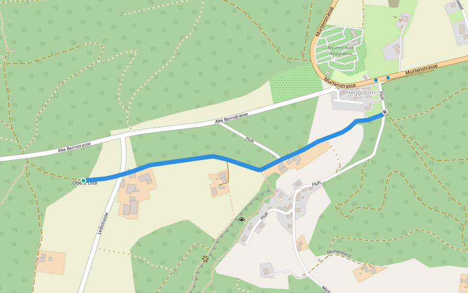 Obere Ledi - Heggidorn walking route map in Mühleberg