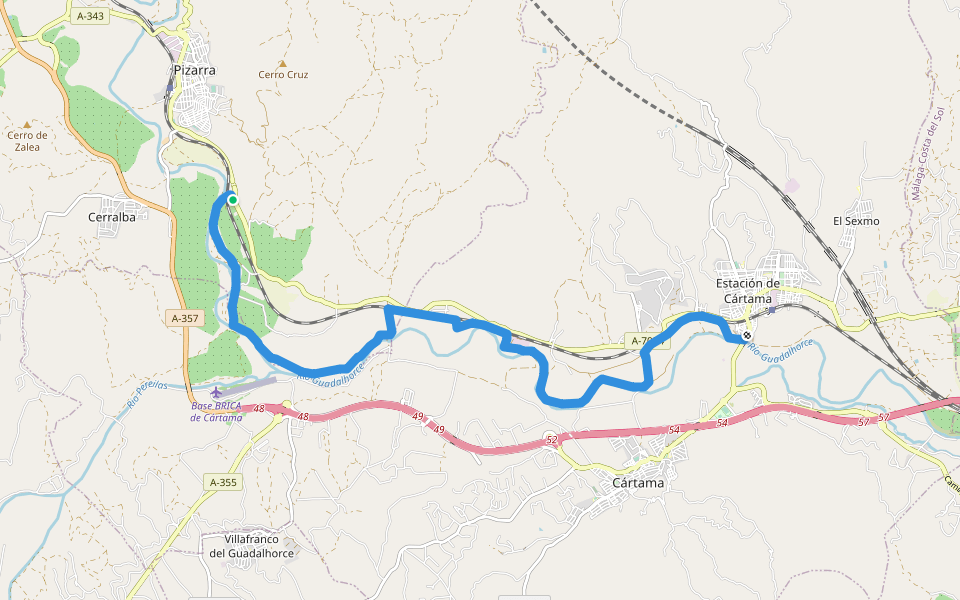 Pizarra - Estación de Cártama walking route map in Pizarra