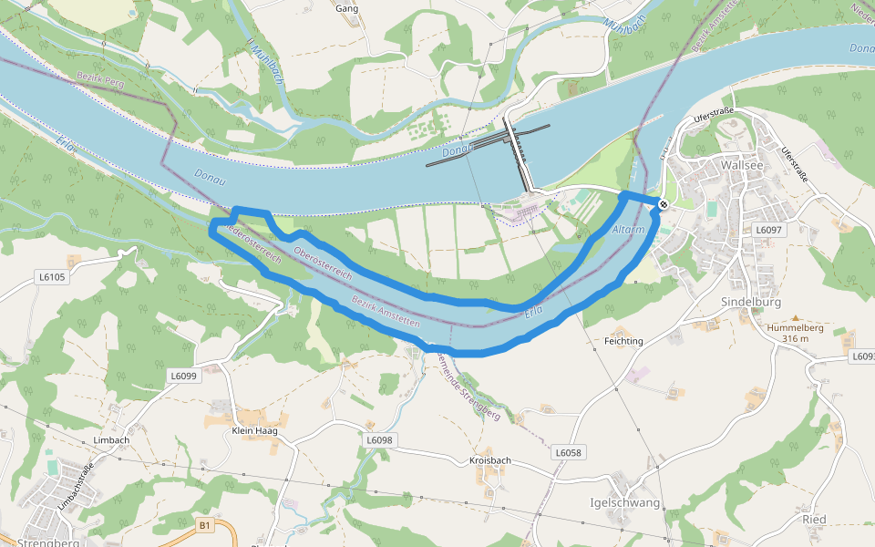 Donaualtarmweg walking route map in Wallsee