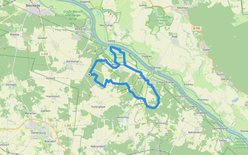 Elbe-Katemin-Weg walking route map in Bleckede
