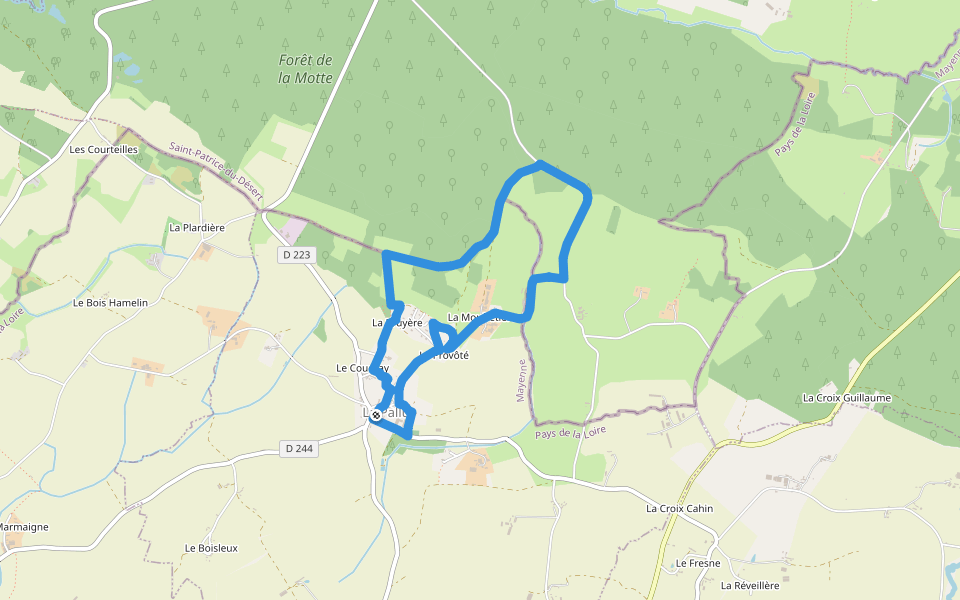 Boucle des Bruyères et des Calvaires walking route map in La Pallu