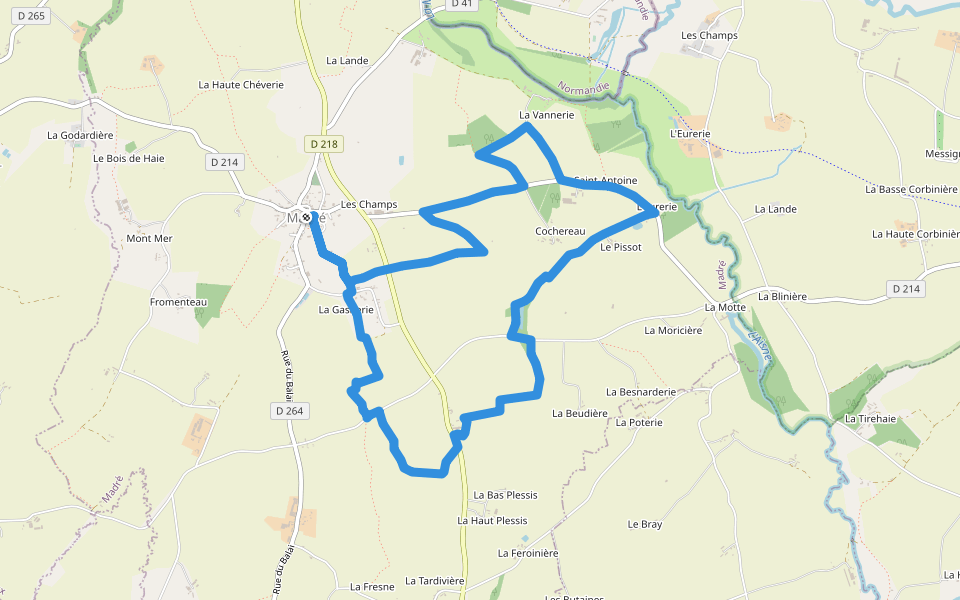 Boucle de l'Hirondelle walking route map in Madré