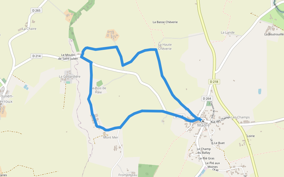 Boucle de Saint-Julien walking route map in Madré