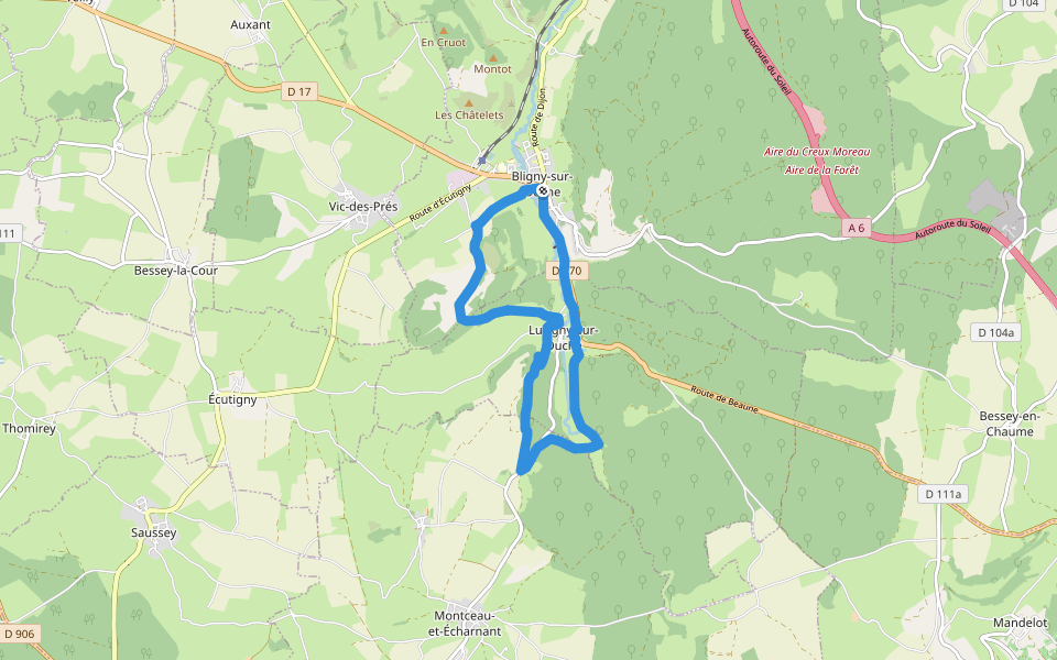 Chemin des Sources de l'Ouche (A) walking route map in Bligny-sur-Ouche