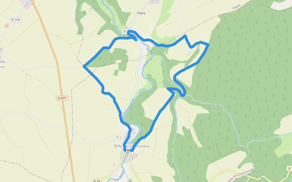 Sentier de l’Abbaye d’Oigny walking route map in Billy-lès-Chanceaux