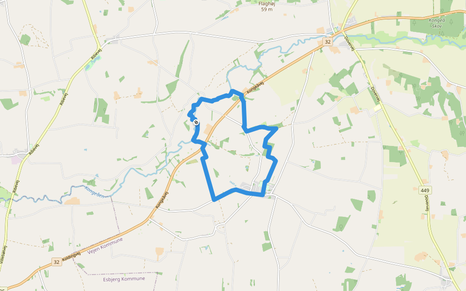 Sporet ved Lintrup walking route map in Føvling