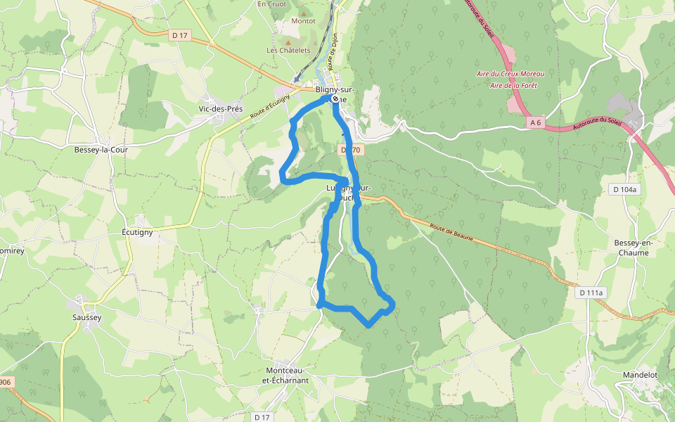 Chemin des Sources de l'Ouche (B) walking route map in Bligny-sur-Ouche