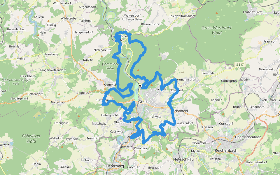 Rundweg roter Punkt um Greiz walking route map in Greiz
