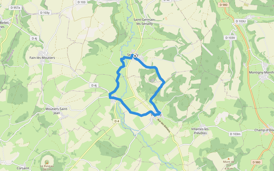 Sentier de l'Armançon walking route map in Senailly