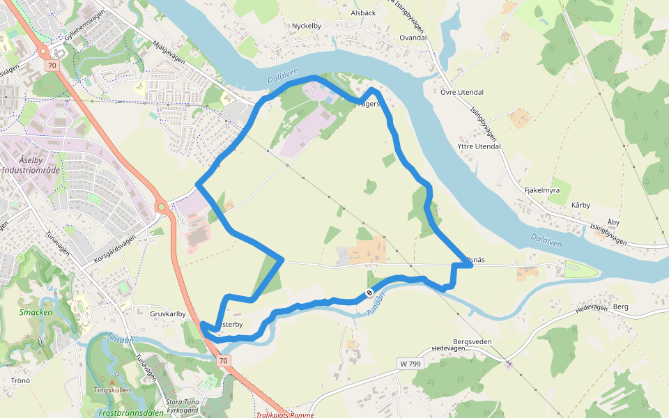 Tunaåleden walking route map in Borlänge