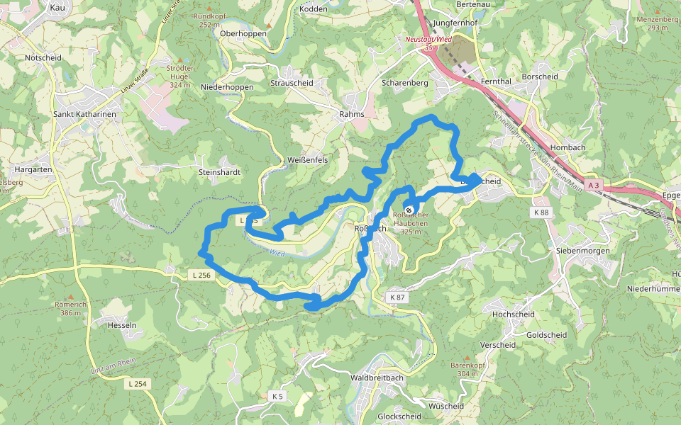Rundwanderweg Roßbach 1 walking route map in Breitscheid