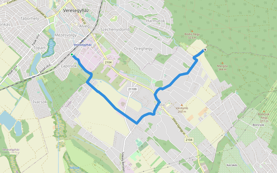 S+ (Veresegyház – Szada) walking route map in Veresegyház
