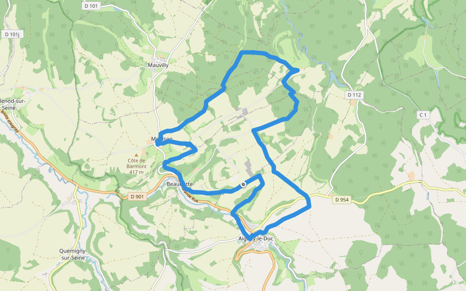 Circuit des Cigognes Noires walking route map in Beaunotte