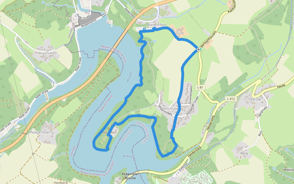 Niedernfeld Rundweg A1 walking route map in Radevormwald