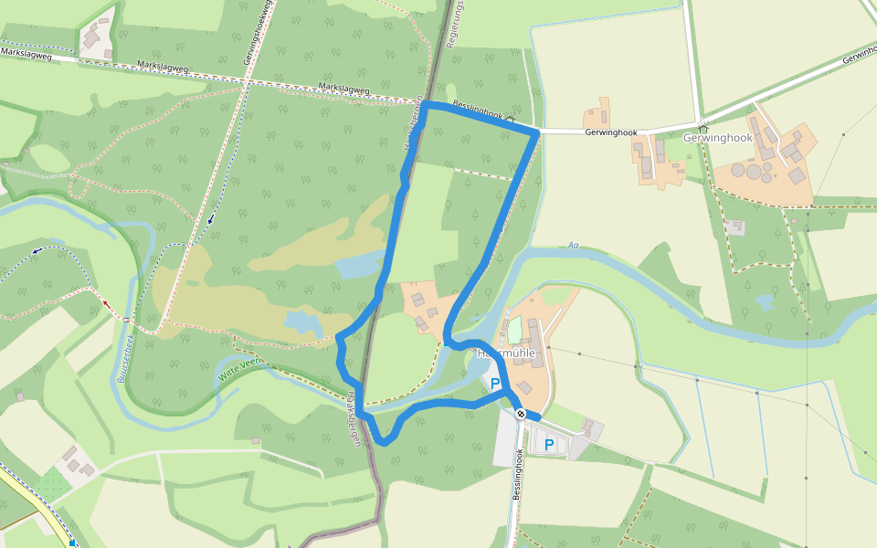 WNW Twente - Haarmühle - gele route walking route map in Ahaus