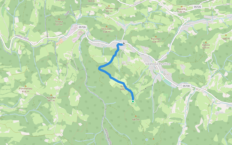 [Ž] U Petruželů - Bůřov walking route map in Valašská Bystřice