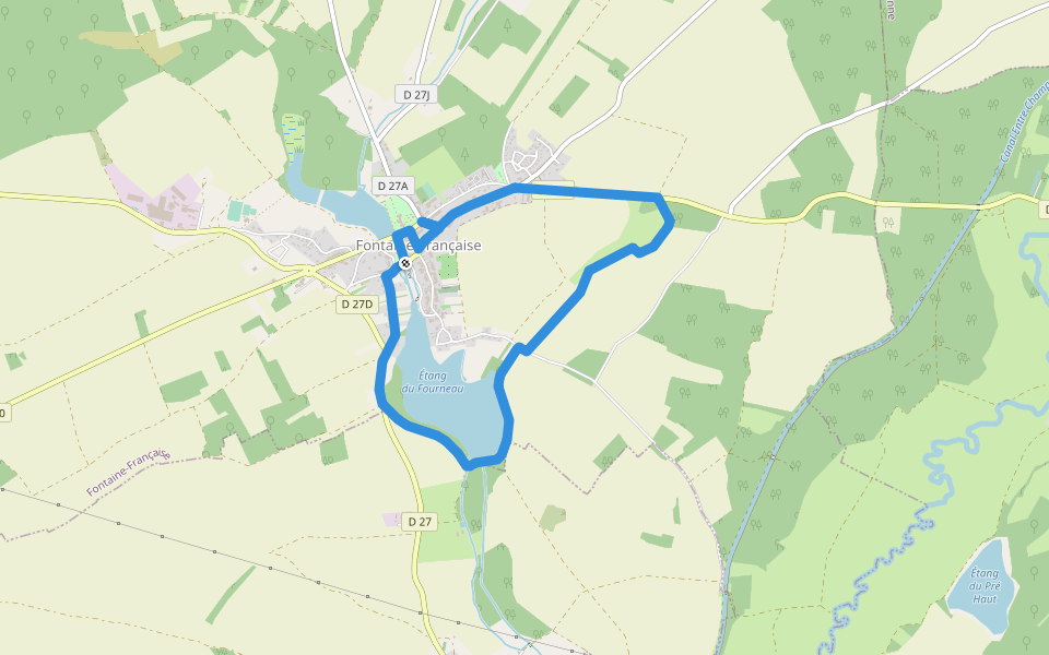 Circuit du Fourneau walking route map in Fontaine-Française