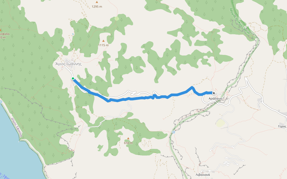 Agios Ioannis-Aradena walking route map in Agios Ioannis