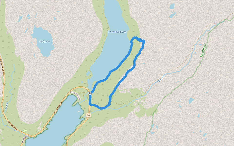 Rundwanderung im Vatnsdalur walking route map in Flókalundur