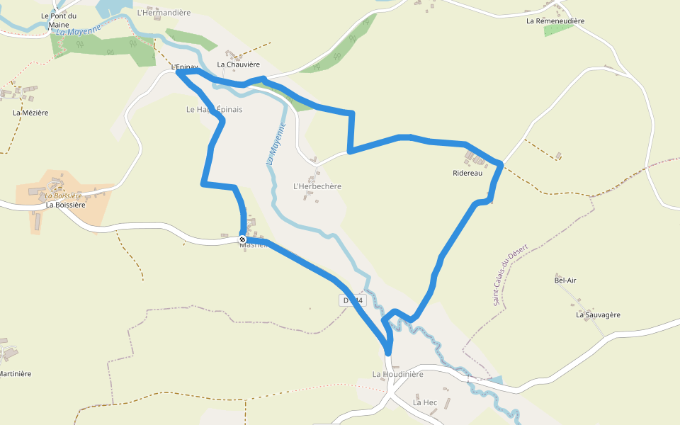 Boucle de Ridereau walking route map in Saint-Calais-du-Désert